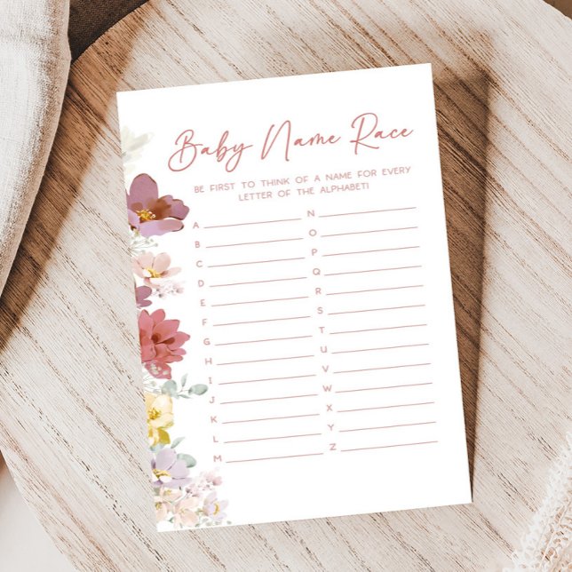 Papier Jeu de course de noms de bébé Florals Baby Bloom B (Baby In Bloom Baby Shower Game)