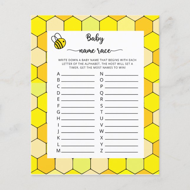 Papier Jeu de course de noms de bébé floraux d'abeille (Devant)