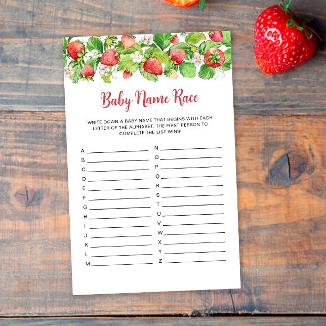 Papier jeu de course de noms de bébé fraise (Créateur téléchargé)