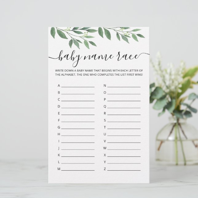 Papier Jeu de course de noms de bébé Jeu de fête pour Bab (Debout devant)