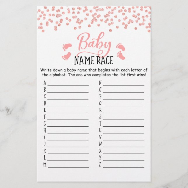 Papier Jeu de course de noms de bébé Jeu de fête pour Bab (Devant)