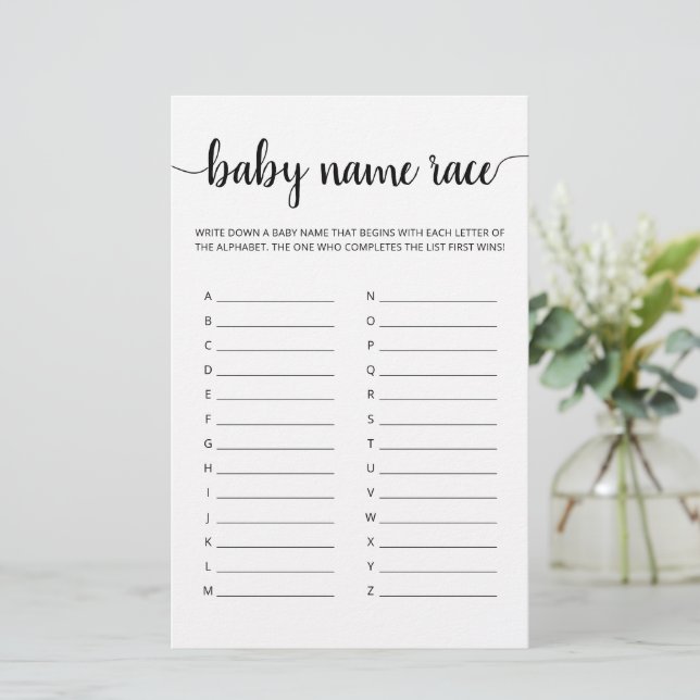 Papier Jeu de course de noms de bébé Jeu de fête pour Bab (Debout devant)