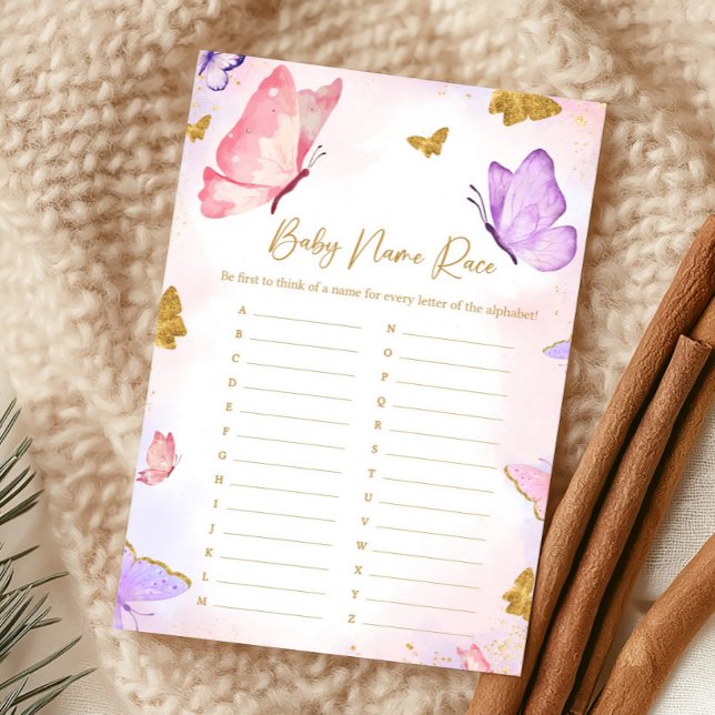 Papier Jeu de course de noms Papillon Rose Or Violet pour (Butterfly Baby Shower Game)