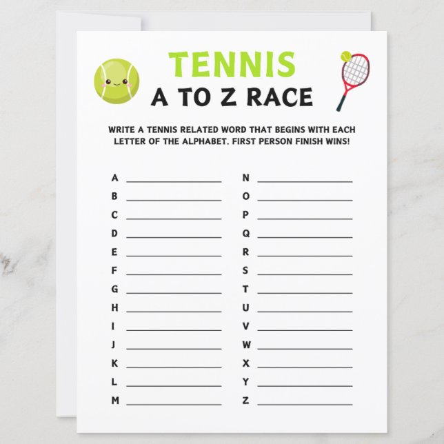 Papier Jeu De Course De Tennis A À Z (Devant)