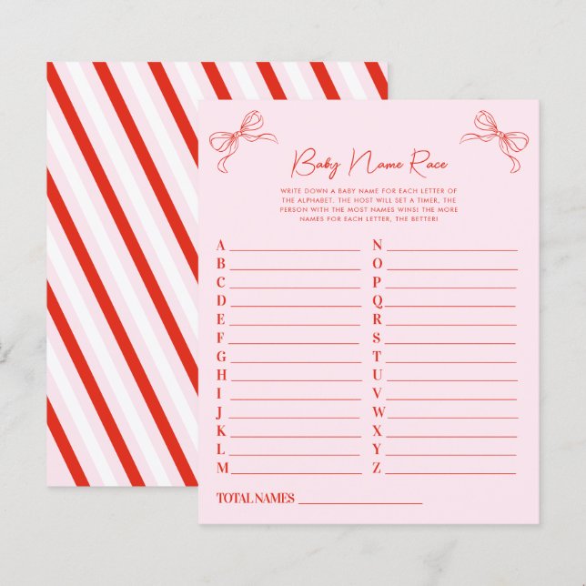 Papier Jeu de course pour le nom de bébé de Noël rose des (Devant / Derrière)