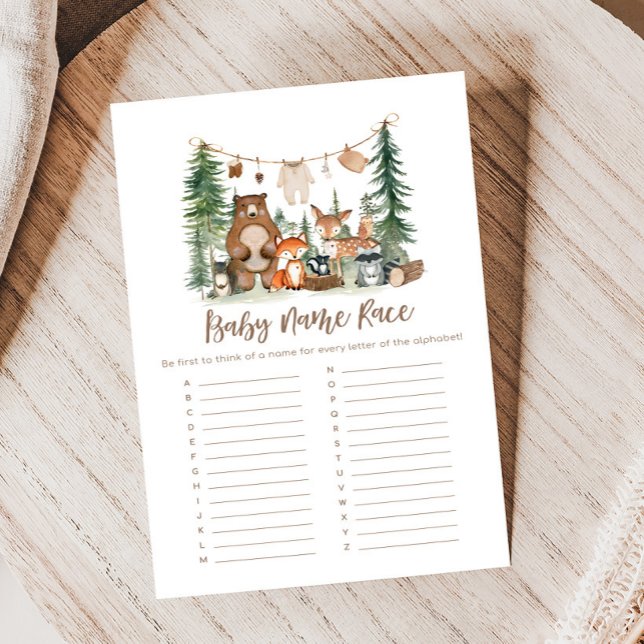 Papier Jeu de course pour le nom de la douche bébé Animau (Woodland Animals Adventure Awaits Rustic Baby Shower Game)