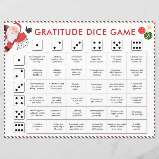 Papier Jeu de dés de gratitude de Noël | Activité de grat (Devant)