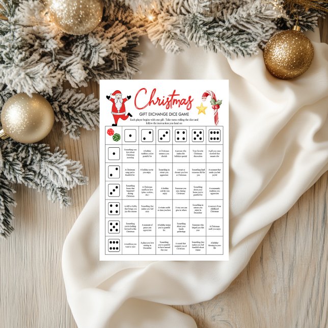 Papier Jeu de dés pour échange de cadeaux de Noël | Lance (Christmas Gift Exchange Dice Game | Roll the Dice)
