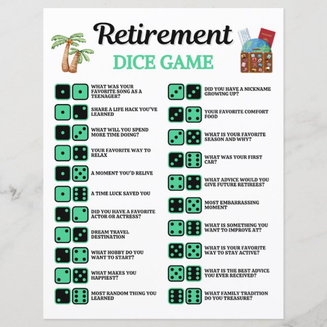 Papier Jeu de dés pour la retraite (Devant)
