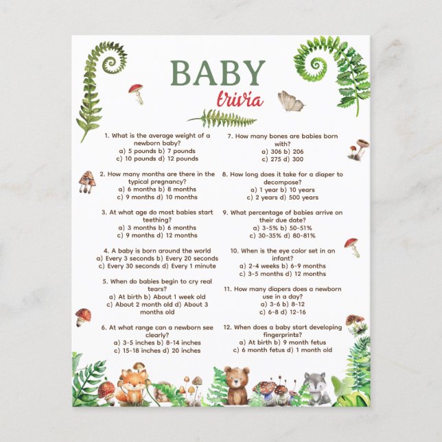 Papier jeu de design d'animaux de la forêt pour bébé (Devant)