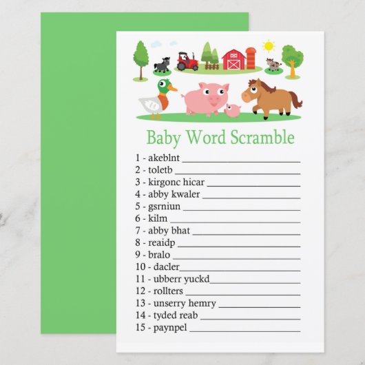 Papier jeu de désordre de mots Barnyard Baby (Devant / Derrière)