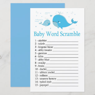 Papier jeu de désordre de mots Bébé Baleine Bleue
