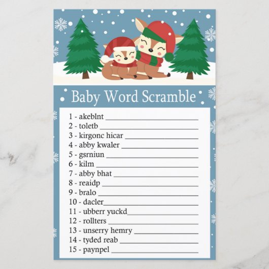 Papier Jeu de désordre de mots de bébé cerf de Noël (Devant)