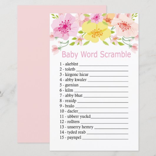 Papier Jeu de désordre de mots de bébé fleurs délicates (Devant / Derrière)