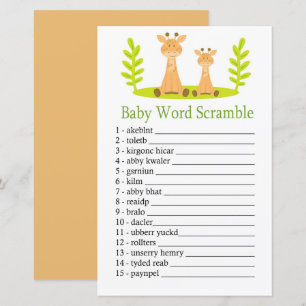 Papier jeu de désordre de mots de bébé girafe