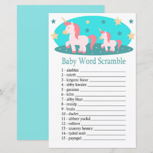Papier jeu de désordre de mots de bébé licorne mignon