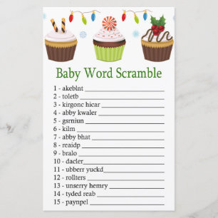 Papier jeu de désordre de mots de cupcakes de Noël Bébé