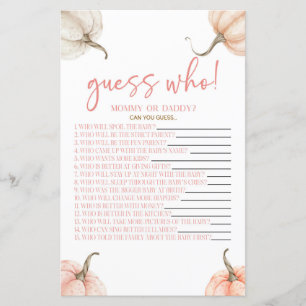 Papier Jeu de devinette Baby Shower Citrouilles Roses Aut