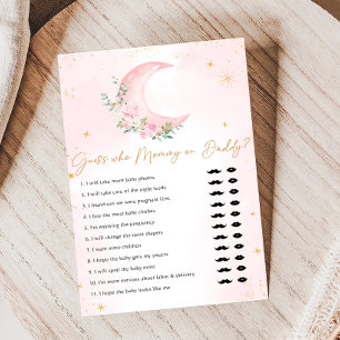 Papier Jeu de devinette Baby Shower Lune Rose et Étoiles