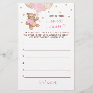 Papier Jeu de devinette Baby Shower Teddy Bear Sweet Mess