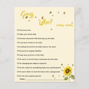 Papier Jeu de devinette Baby Shower Tournesol et Papillon