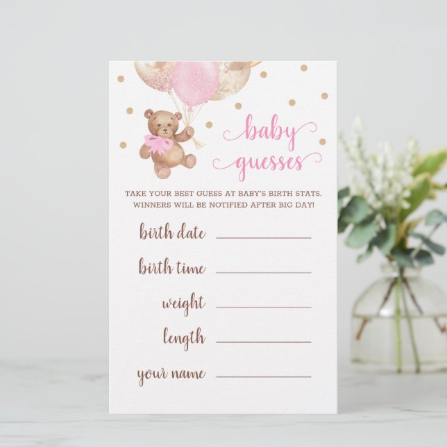 Papier Jeu de devinette bébé Baby Shower Teddy Bear (Debout devant)