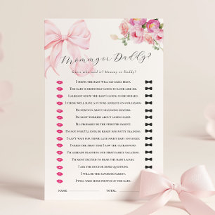 Papier Jeu de devinette de Baby Shower avec un nœud rose