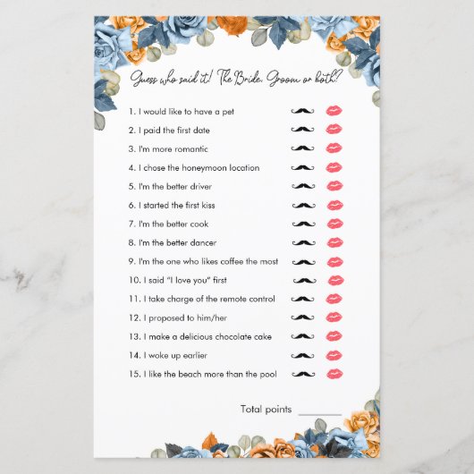 Papier Jeu de devinette de douche de mariage drôle Navy e (Devant)