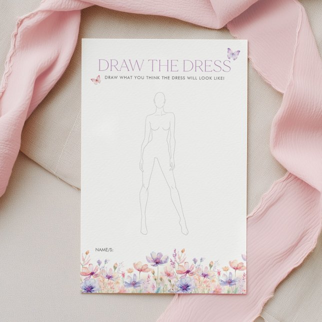 Papier Jeu de devinette de la robe de mariée papillons (Draw the dress! Bridal Shower Game in a pastel wildflower butterfly theme)