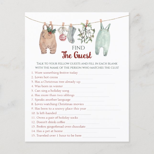 Papier Jeu de devinette de l'invité vêtu pour Noël  (Devant)