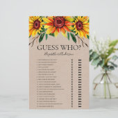Papier Jeu de devinette de mariage aux tournesols rustiqu (Debout devant)