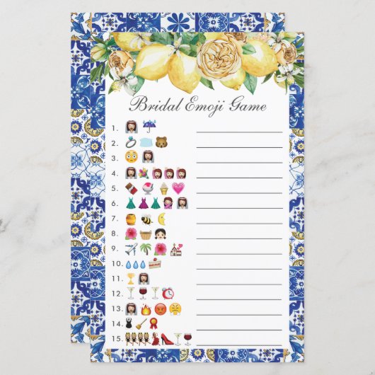 Papier Jeu de devinette de mariage floral au citron d'été (Devant / Derrière)