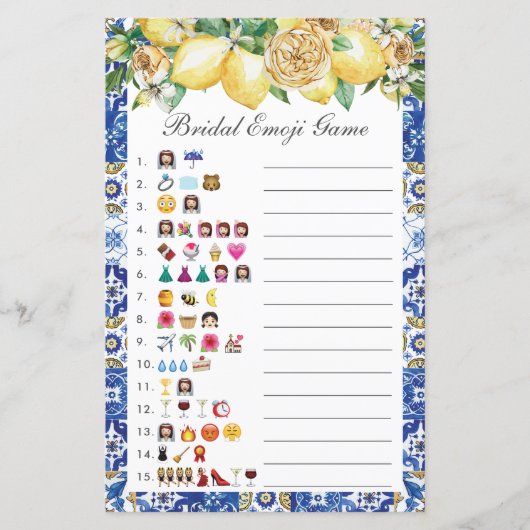 Papier Jeu de devinette de mariage floral de citron d'été (Devant)