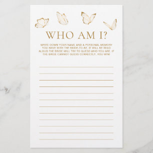 Papier Jeu de devinette de mariage papillon blanc et or p