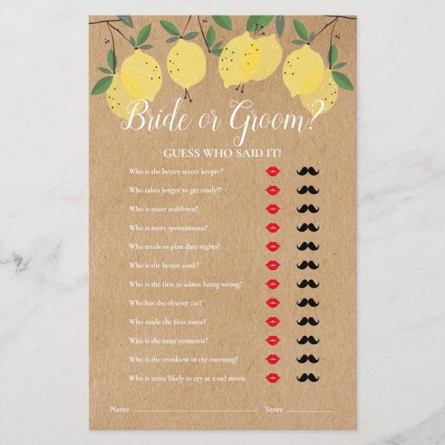 Papier Jeu de devinette de mariage Rustic Main Squeeze (Devant)