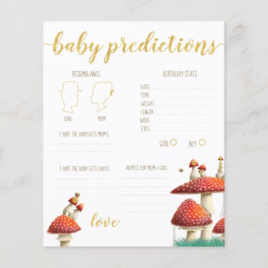 Papier Jeu de devinette de prédictions bébé Champignons & (Devant)