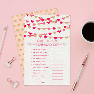 Papier Jeu de devinette de prix Baby Shower Cœurs suspend