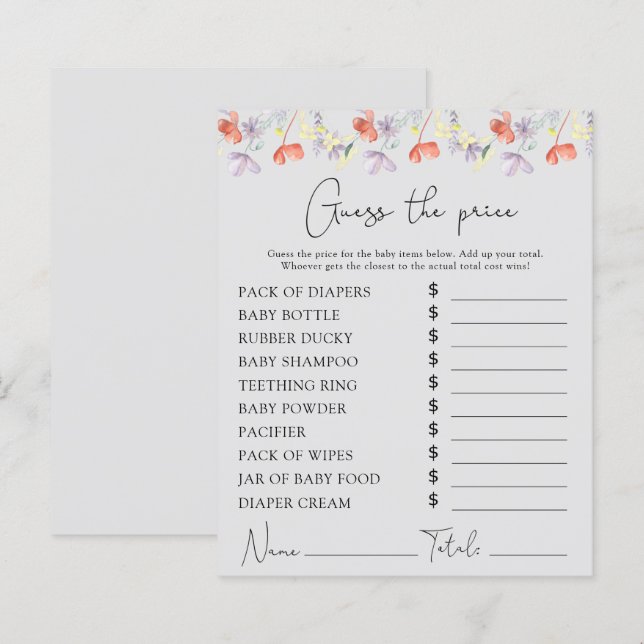 Papier Jeu de devinette de prix de fleurs sauvages à l'aq (Devant / Derrière)