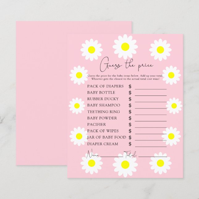 Papier Jeu de devinette de prix de marguerite de fleurs s (Devant / Derrière)