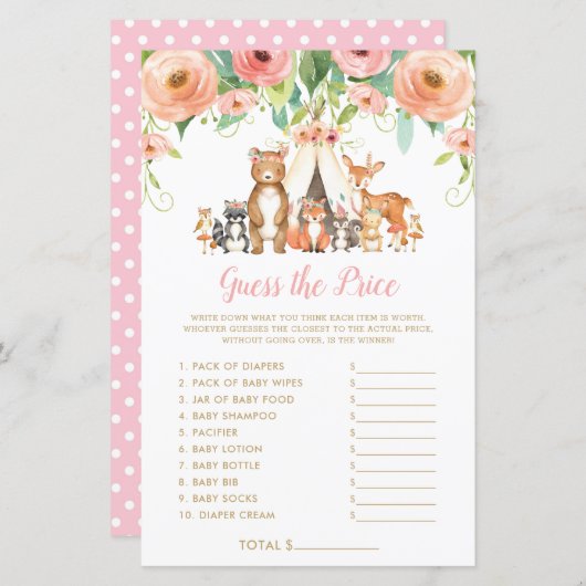 Papier Jeu de devinette de prix pour Baby Shower sur les  (Devant / Derrière)