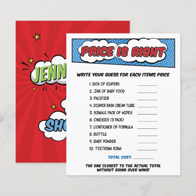 Papier Jeu de devinette de prix pour une Baby Shower sur  (Devant / Derrière)