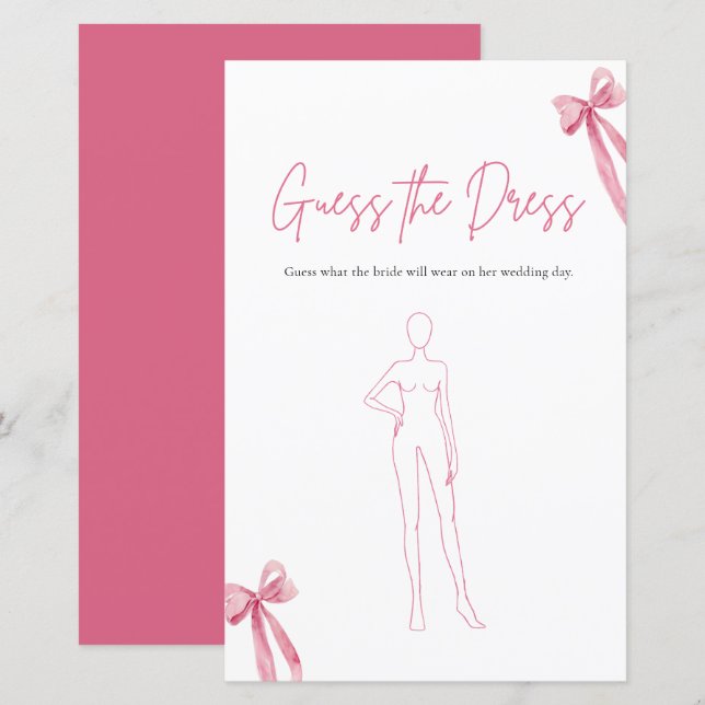 Papier Jeu de devinette de robe de mariée à nœud rose mod (Devant / Derrière)