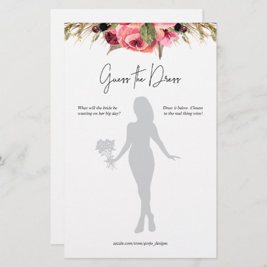 Papier Jeu de devinette de robe florale rose pour enterre (Devant / Derrière)