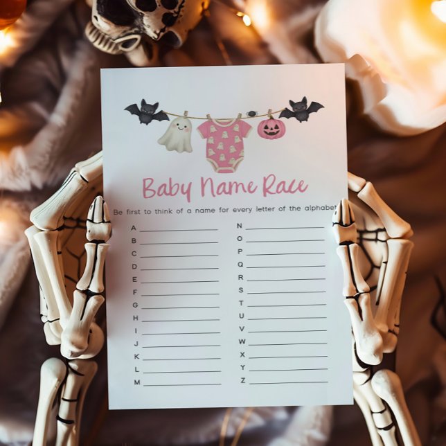 Papier Jeu de devinette du nom de bébé Pink Little Boo su (Girl Little Boo Clothesline Baby Shower Baby Name Race Game)