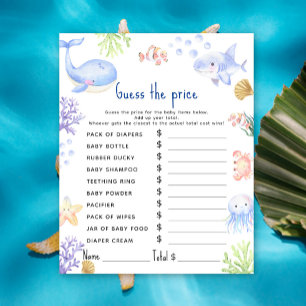 Papier Jeu de devinette du prix Baby shower sur les anima