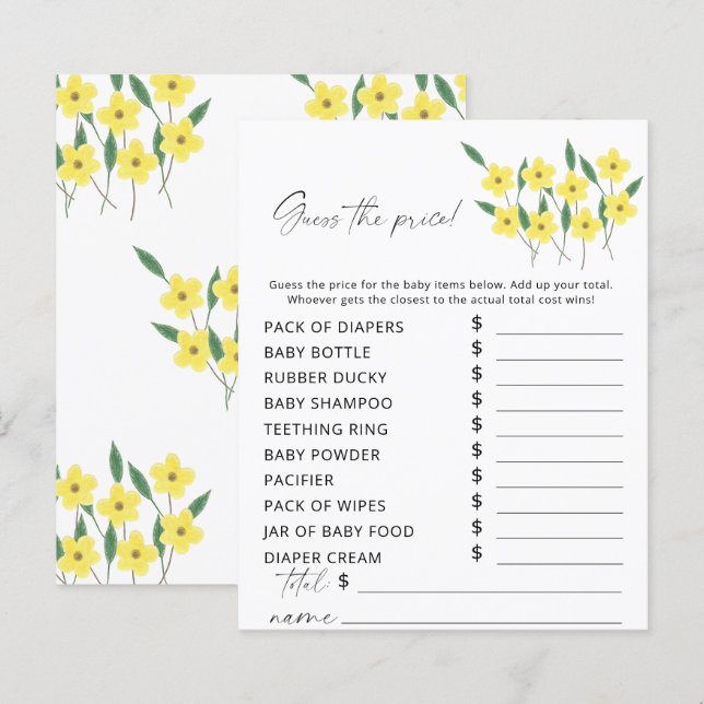 Papier Jeu de devinette du prix des fleurs sauvages (Devant / Derrière)
