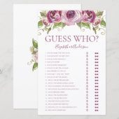 Papier Jeu de devinette floral violet pour enterrement de (Devant / Derrière)