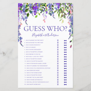 Papier Jeu de devinette floral violet pour enterrement de