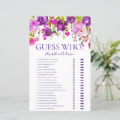 Papier Jeu de devinette floral violet pour enterrement de (Debout devant)