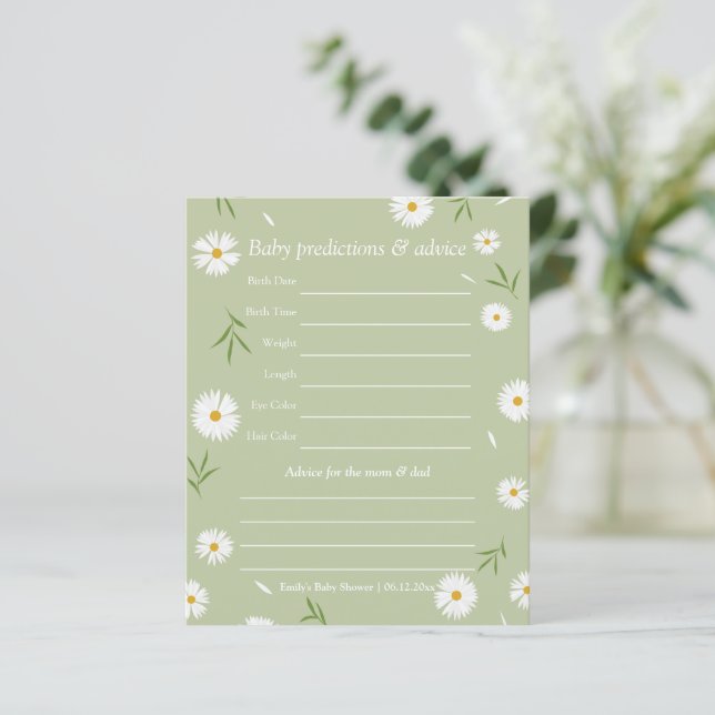 Papier Jeu de devinette pour baby shower au vert sauge él (Debout devant)